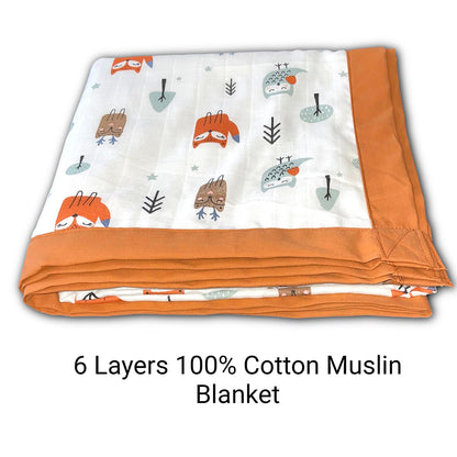 Muslin Quilt - 6 layers of of Incredibly Muslin Softness Great for Toddler and Young Child - Fox Design