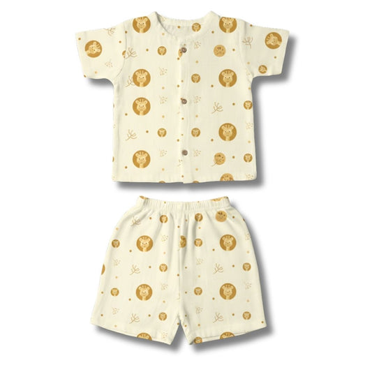 Muslin Premium Co-ord Set Short Sleeve Shirt and Short Designer Suit (Giraffe)