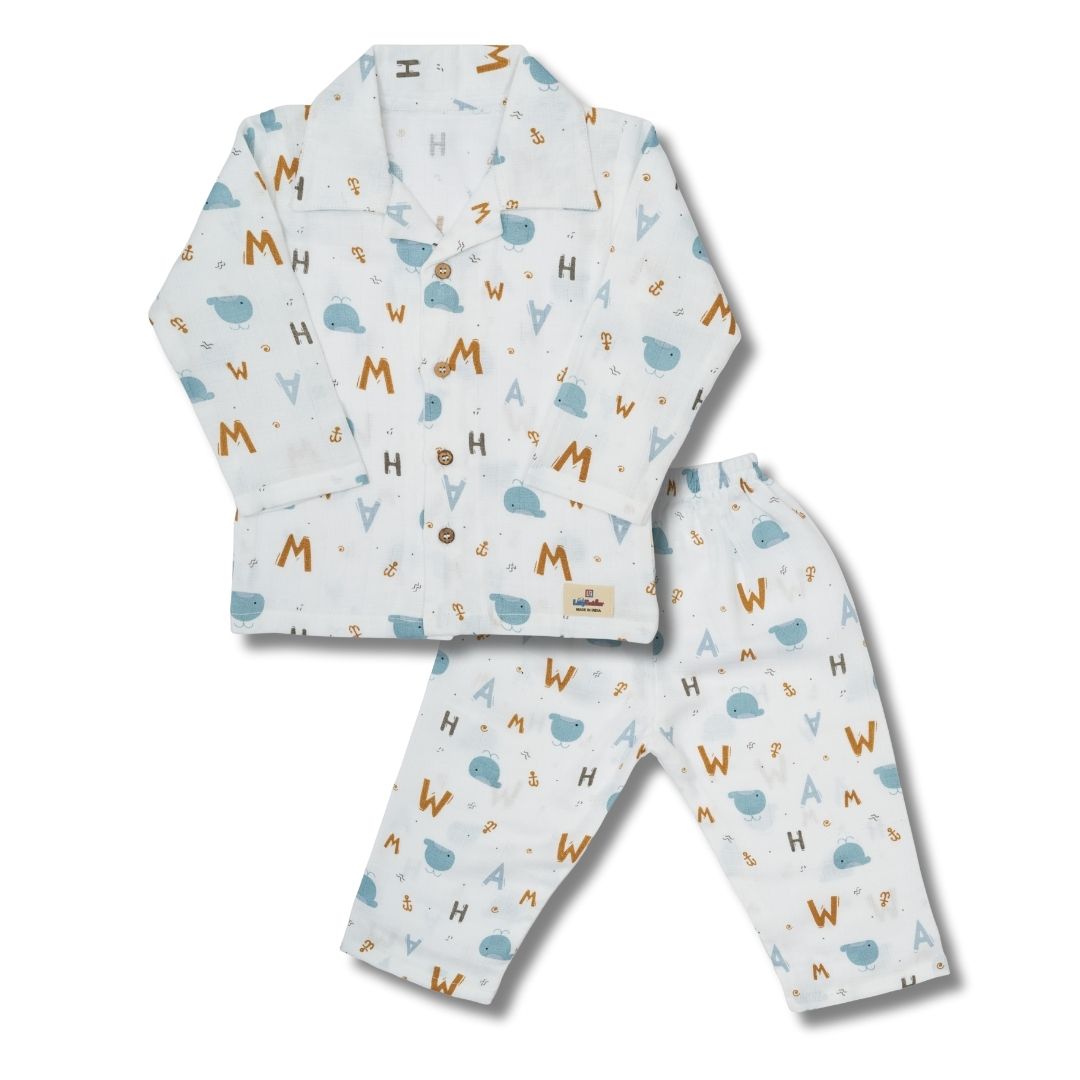 Premium Muslin Western Collar Co-ord Set (Alphebet)  Full Shirt & Pant