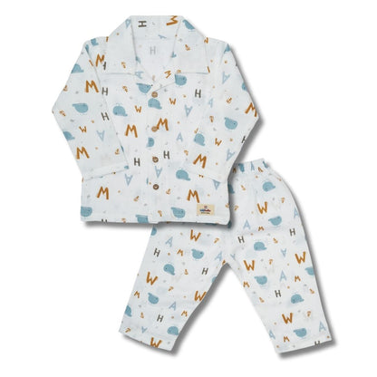 Premium Muslin Western Collar Co-ord Set (Alphebet)  Full Shirt & Pant