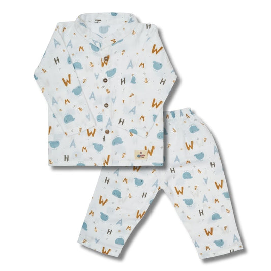 Premium Muslin Chinese Collar Co-ord Set Full Shirt & Pant (Alphabet)