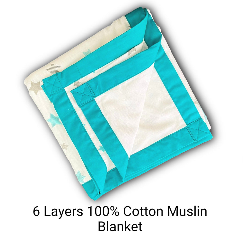 Muslin Quilt - 6 layers of of Incredibly Muslin Softness Great for Toddler and Young Child - Blue Star Design