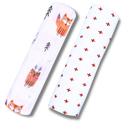 Lazytoddler Muslin Swaddle Printed Design (Red Plus & Fox) Set of 2