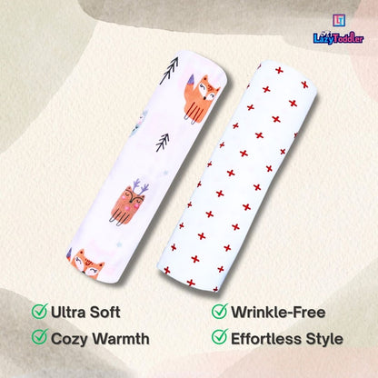 Lazytoddler Muslin Swaddle Printed Design (Red Plus & Fox) Set of 2