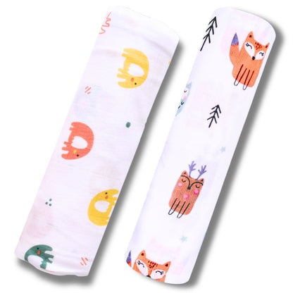 Lazytoddler Muslin Swaddle Printed Design (Elephant & Fox) Set of 2