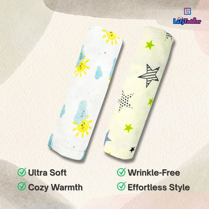 Lazytoddler Muslin Swaddle Printed Design (Sun & New Star)  Set of 2