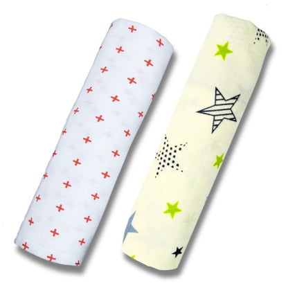 Lazytoddler Muslin Swaddle Printed Design (Red Plus & New Star) Set of 2
