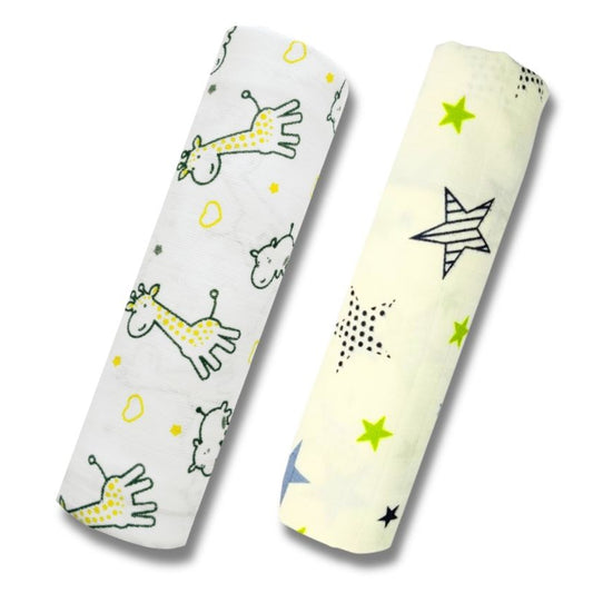 Lazytoddler Muslin Swaddle Printed Design (Yellow Camel , New Star)  Set of 2