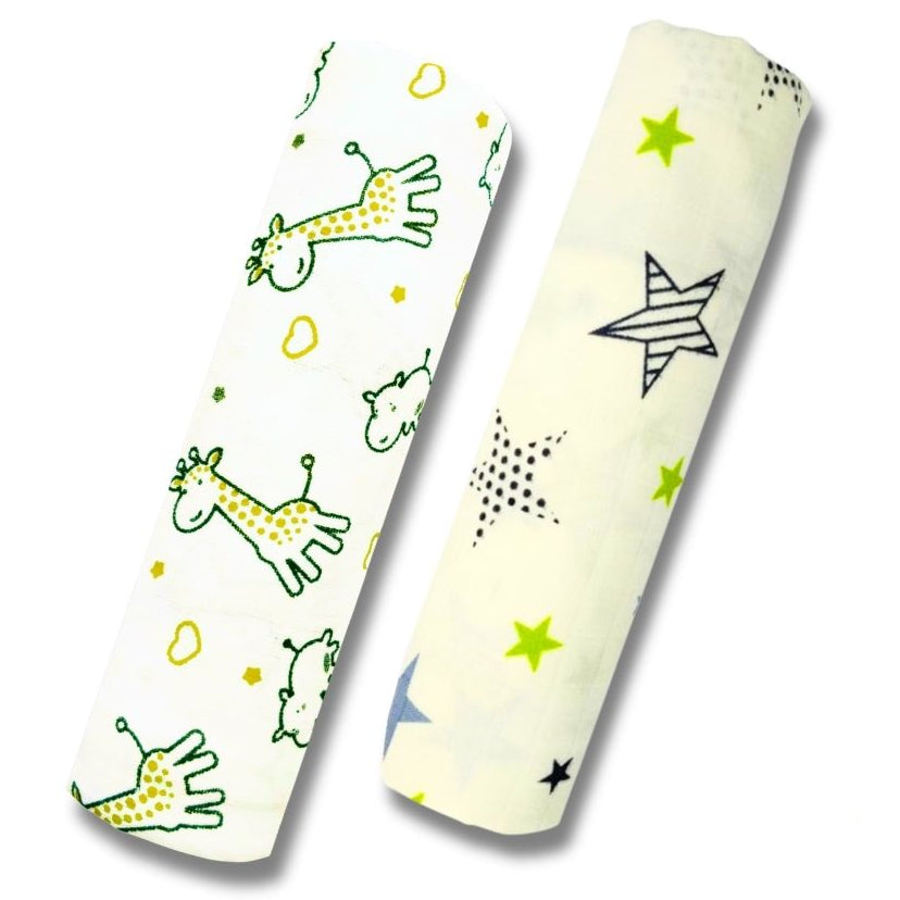 Lazytoddler Muslin Swaddle Printed Design (Yellow Camel , New Star)  Set of 2