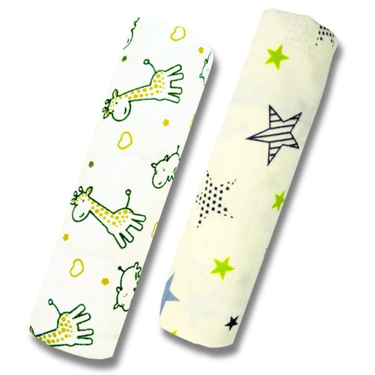 Lazytoddler Muslin Swaddle Printed Design (Yellow Camel , New Star)  Set of 2