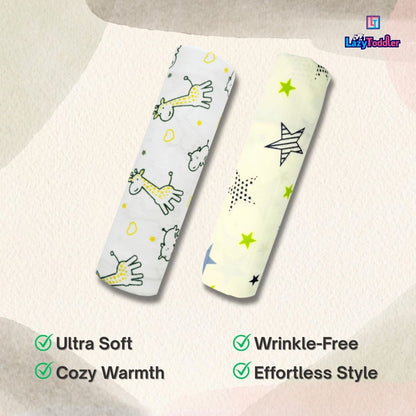Lazytoddler Muslin Swaddle Printed Design (Yellow Camel , New Star)  Set of 2