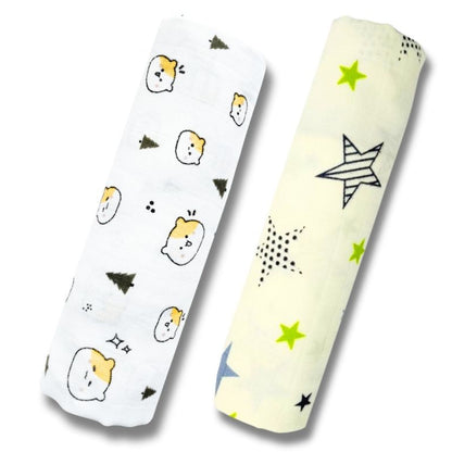 Lazytoddler Muslin Swaddle Printed Design (Teddy & New Star ) Set of 2