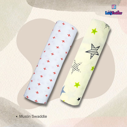 Lazytoddler Muslin Swaddle Printed Design (Teddy & New Star ) Set of 2