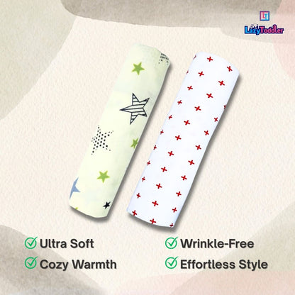 Lazytoddler Muslin Swaddle Printed Design (Red Plus & New Star) Set of 2