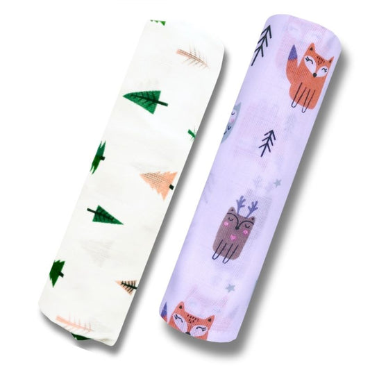 Lazytoddler Muslin Swaddle Printed Design (Teddy & New Star ) Set of 2