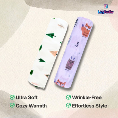 Lazytoddler Muslin Swaddle Printed Design (Teddy & New Star ) Set of 2