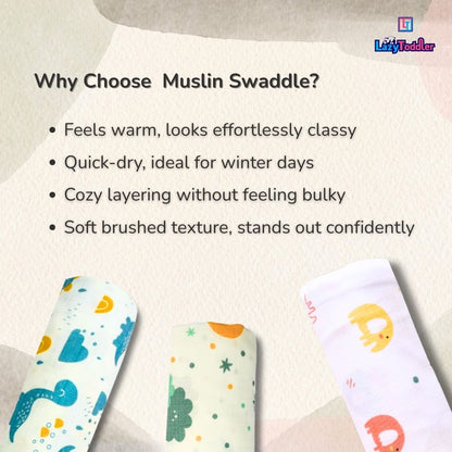 Lazytoddler Muslin Swaddle Printed Design (Teddy & New Star ) Set of 2