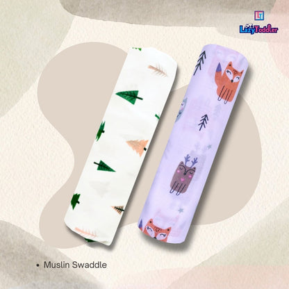 Lazytoddler Muslin Swaddle Printed Design (Teddy & New Star ) Set of 2