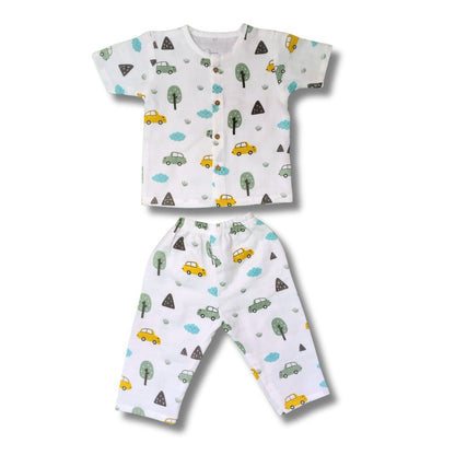 LazyToddler Muslin Half Shirt and Full Pant Set ( Car )