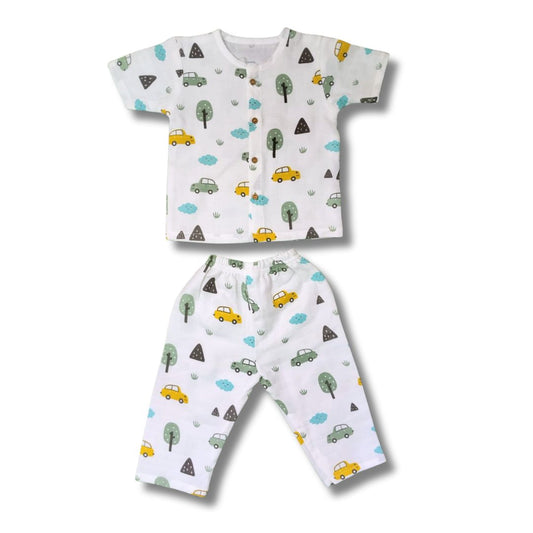 LazyToddler Muslin Half Shirt and Full Pant Set ( Car )