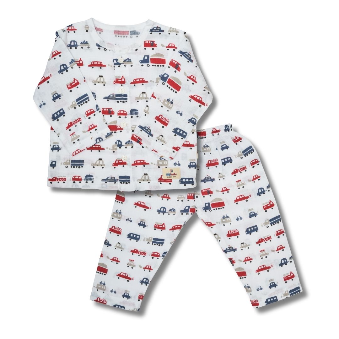 Muslin Premium Co-ord Set Full Shirt and Pant Designer Suit (Red Car)
