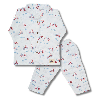 Premium Muslin Chinese Collar Co-ord Set Full Shirt & Pant (Cycle)