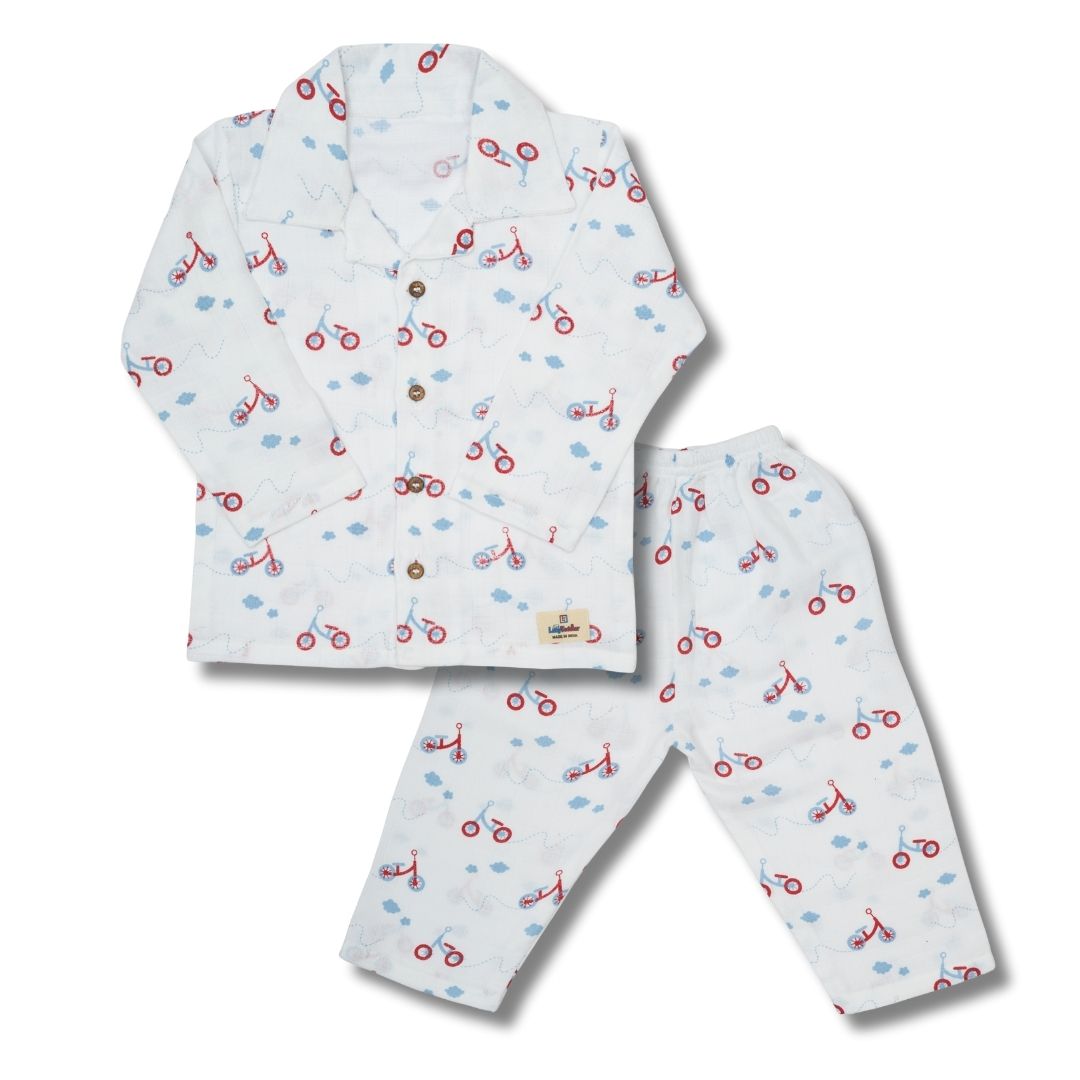 Premium Muslin Western Collar Co-ord Set (Cycle)  Full Shirt & Pant