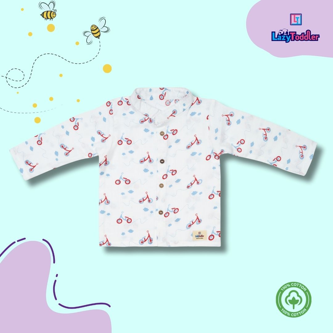 Premium Muslin Chinese Collar Co-ord Set Full Shirt & Pant (Cycle)