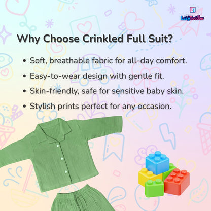 Crinkled Muslin Full Night Suit Premium Open Collar