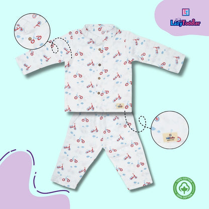 Premium Muslin Chinese Collar Co-ord Set Full Shirt & Pant (Cycle)
