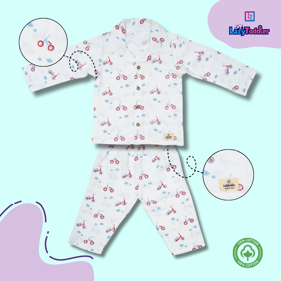 Premium Muslin Western Collar Co-ord Set (Cycle)  Full Shirt & Pant