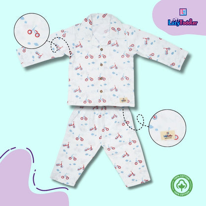 Premium Muslin Western Collar Co-ord Set (Cycle)  Full Shirt & Pant