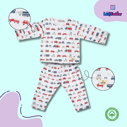 Muslin Premium Co-ord Set Full Shirt and Pant Designer Suit (Red Car)
