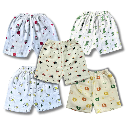 LazyToddler Summer Essential Pack of 5 Pure Muslin Cotton Shorts for Toddlers Infants