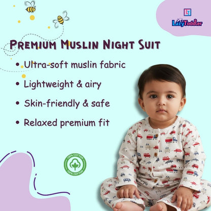 Muslin Premium Co-ord Set Full Shirt and Pant Designer Suit (Red Car)