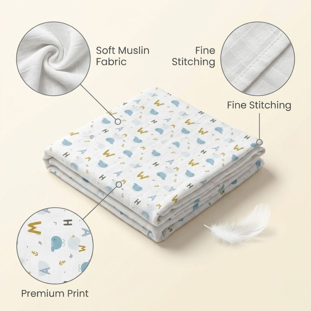 LazyToddler Premium Muslin Baby Swaddle Set of 3 | Multi-Print Design Blankets