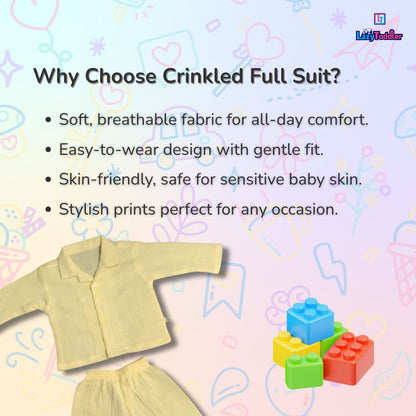 Crinkled Muslin Full Night Suit Premium Open Collar