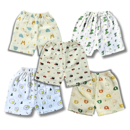 LazyToddler Summer Essential Pack of 5 Pure Muslin Cotton Shorts for Toddlers Infants