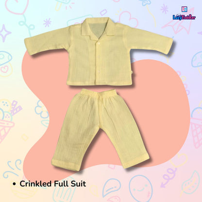 Crinkled Muslin Full Night Suit Premium Open Collar