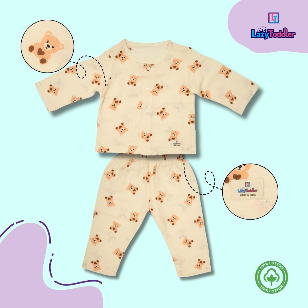 Muslin Premium Co-ord Set Full Shirt and Pant Designer Suit (Bear)