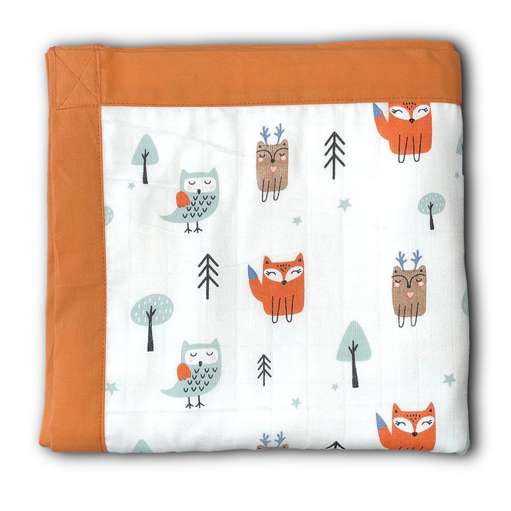 Muslin Quilt Six-Layered Softness Toddler Blanket Young Child Bedding Fox Design Quilt Cozy Nursery Blanket Lightweight Muslin Layers