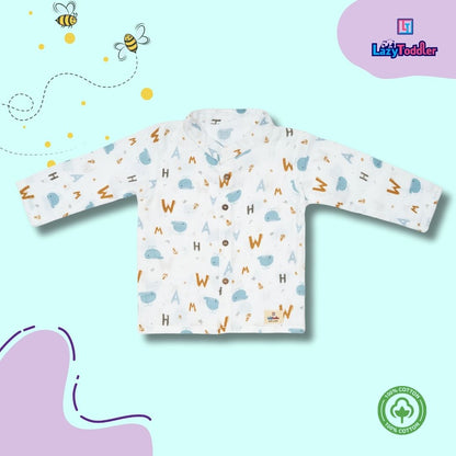 Premium Muslin Chinese Collar Co-ord Set Full Shirt & Pant (Alphabet)