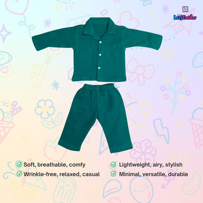 Crinkled Muslin Full Night Suit Premium Open Collar