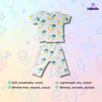 LazyToddler Muslin Half Shirt and Full Pant Set (Cloud)