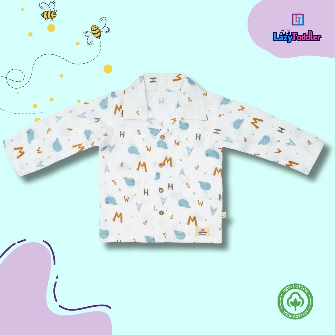 Premium Muslin Western Collar Co-ord Set (Alphebet)  Full Shirt & Pant