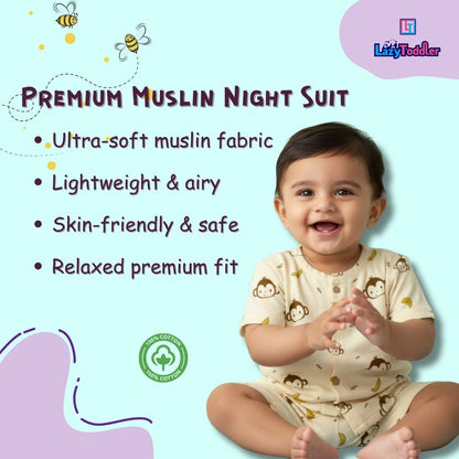 Muslin Premium Co-ord Set Short Sleeve Shirt and Short Designer Suit (Monkey)