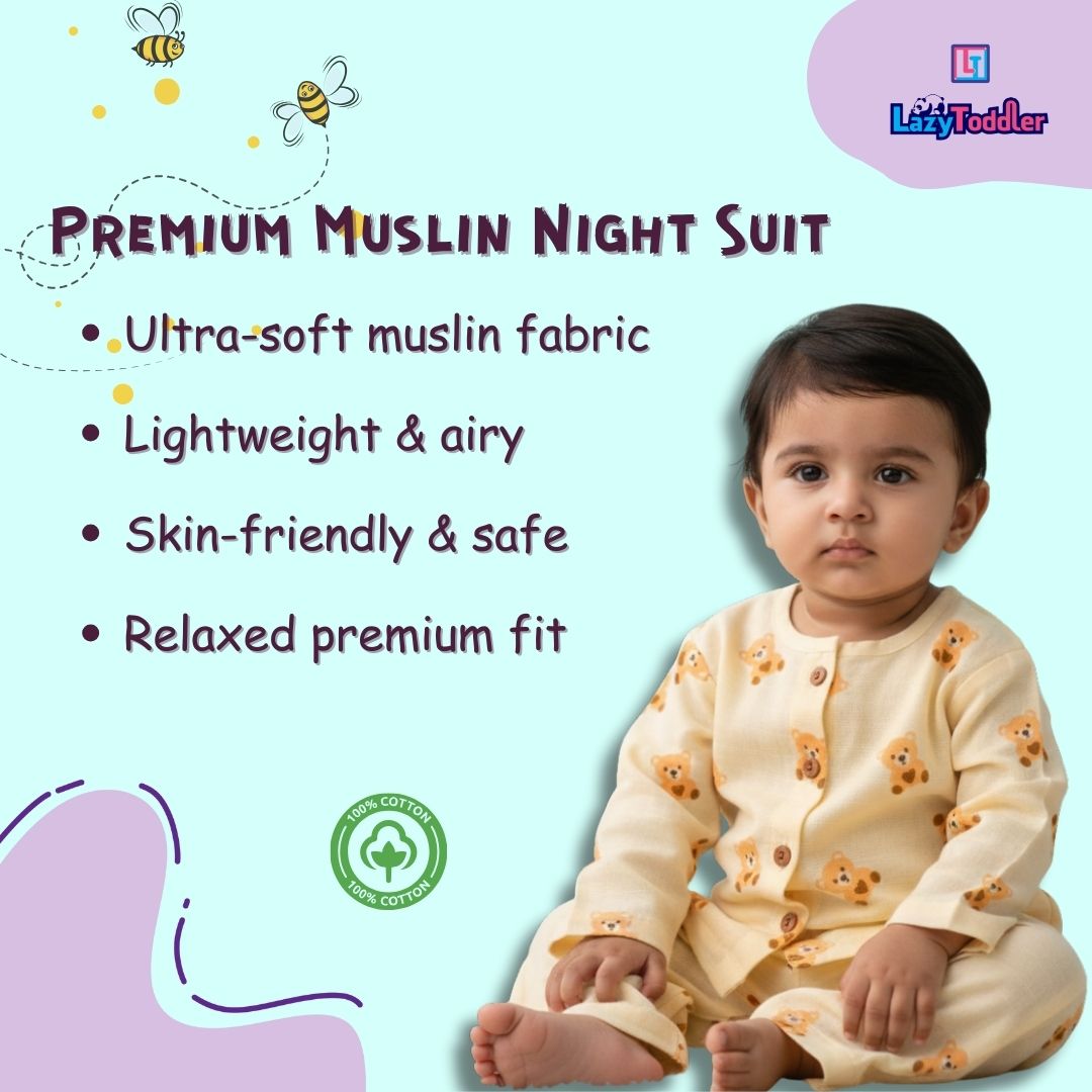 Muslin Premium Co-ord Set Full Shirt and Pant Designer Suit (Bear)