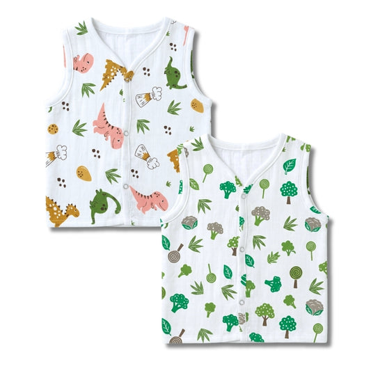Premium Muslin Printed Push-Button Jhabla Pack of 2 - Mix Print
