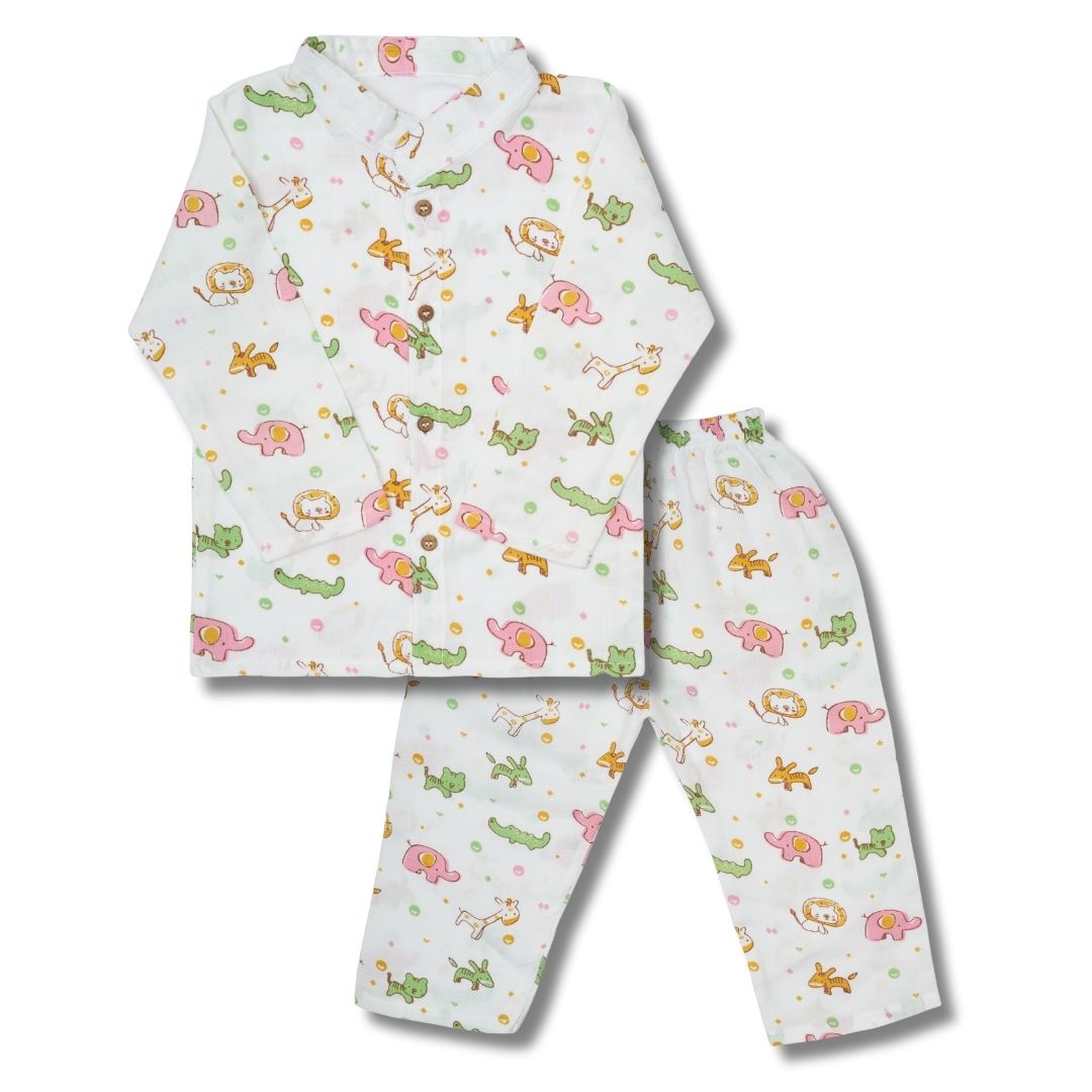 Premium Muslin Chinese Collar Co-ord Set Full Shirt & Pant (Lion)
