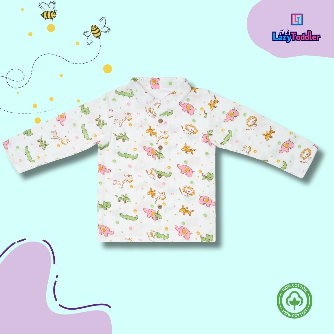 Premium Muslin Chinese Collar Co-ord Set Full Shirt & Pant (Lion)